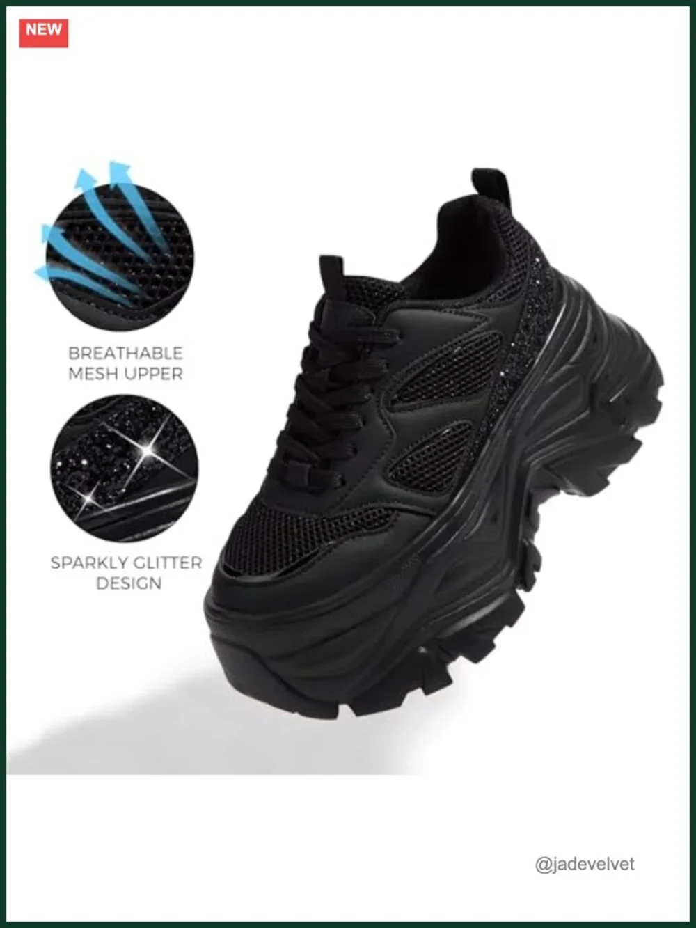 Chunky Rhinestone Sneakers, PU & Mesh, Lightweight Cushioned Lace-up Shoes